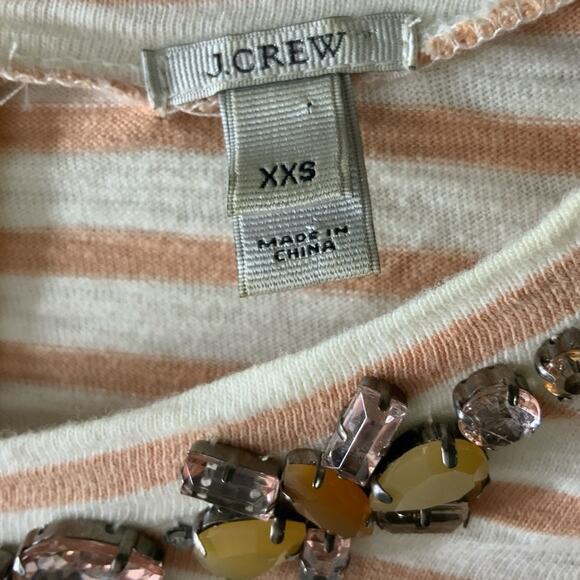 J Crew Striped Top Womens XXS 3/4 Sleeve Crewneck Rhinestone Back Zip Pullover - Picture 6 of 7